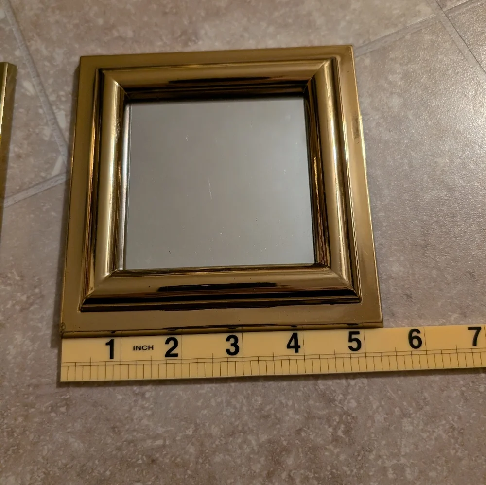 Vintage Burnwood Accent Mirrors Gold Tone, MCM Retro- Square 5x5 , Set of 2